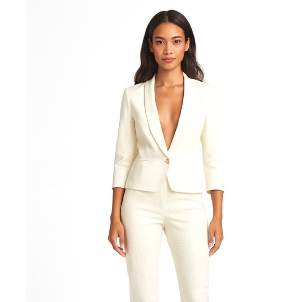 LOFT Ann Taylor White Jacquard Shawl Collar Blazer Jacket 8 Cocktail Party 65-36